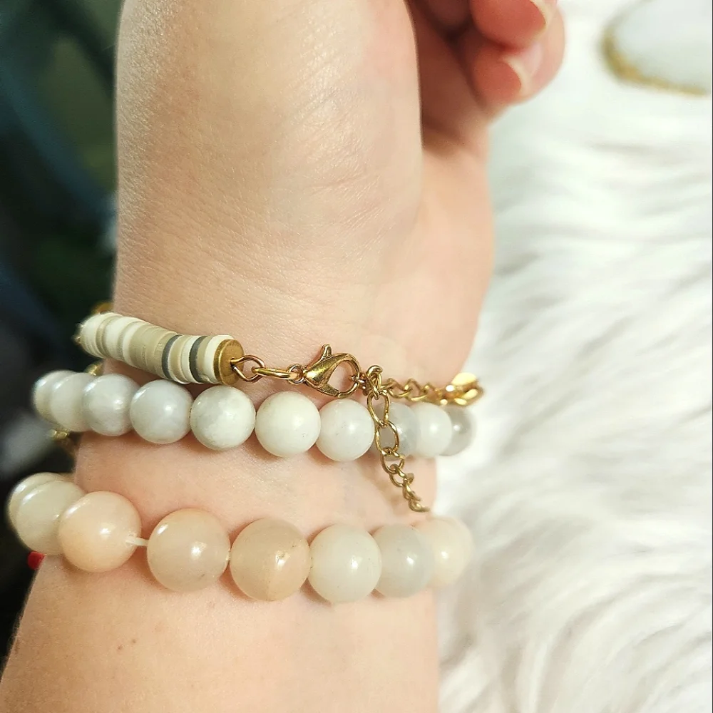 NWT Ryze Natural Stone Peach Aventurine & Geode Stack Bracelets - Set of 3 - Picture 7 of 7